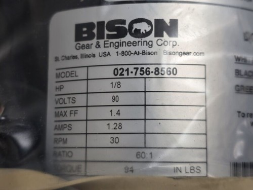 Motoriduttore Bison DC 021-756-8560, 90 VDC, 1,28 Ampere, 1/8 HP, 30 RPM - Foto 3 di 7