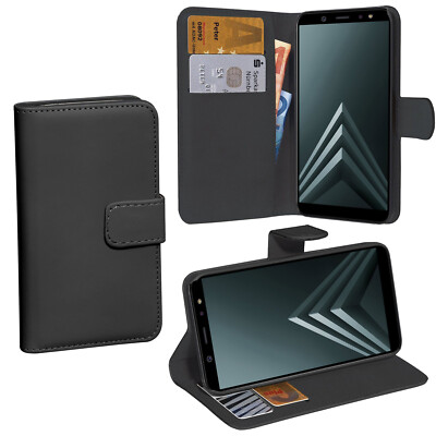 Kunstleder Bookstyle Tasche mit Lasche Samsung Galaxy A6+ Plus 2018 in Schwarz