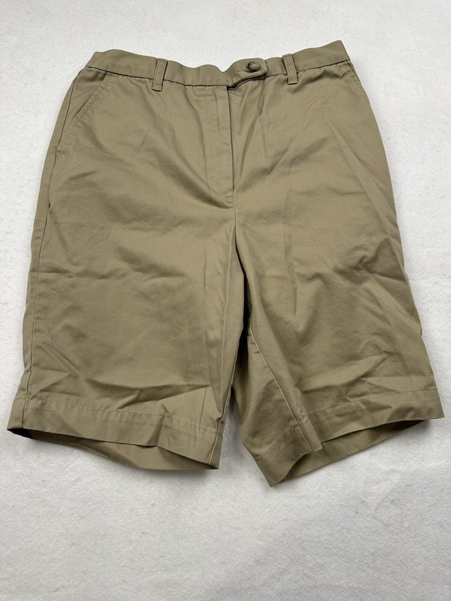 Lands End Women's High Rise Chino Khaki Flat Front Cotton Short