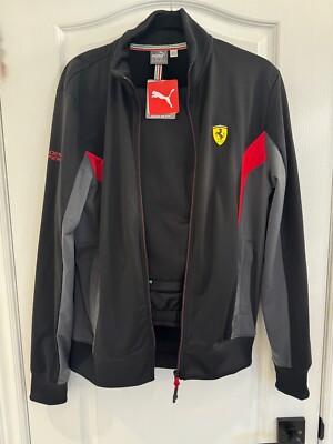 BNWT PUMA Ferrari Track Suit Set Zip Up Jacket & Track Pant Black NEW size M