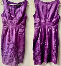 Adrianna Papell Eggplant Sleeveless Split Neckline Rosette Cocktail Dress Sz.12