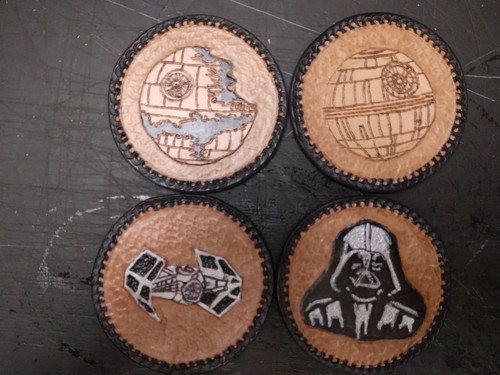 Vintage Hand tooled thick leather coasters made in USA set of 8