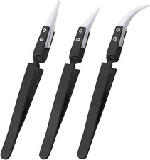 3PCS Ceramic Tweezers Precision Reverse Stainless Steel Anti-Static Heat-Resista