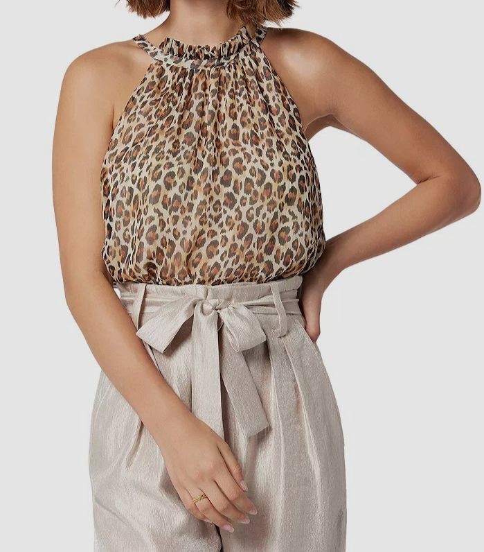 Joie Women's size S Brown Epine Leopard Print Sleeveless 100% Silk Blouse Top