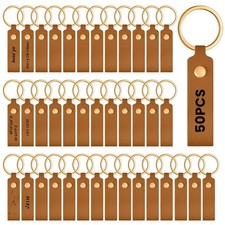 50 Pcs PU Leather Keychain Blanks Bulk Laser Engraving Blanks Keychain Kit wi...