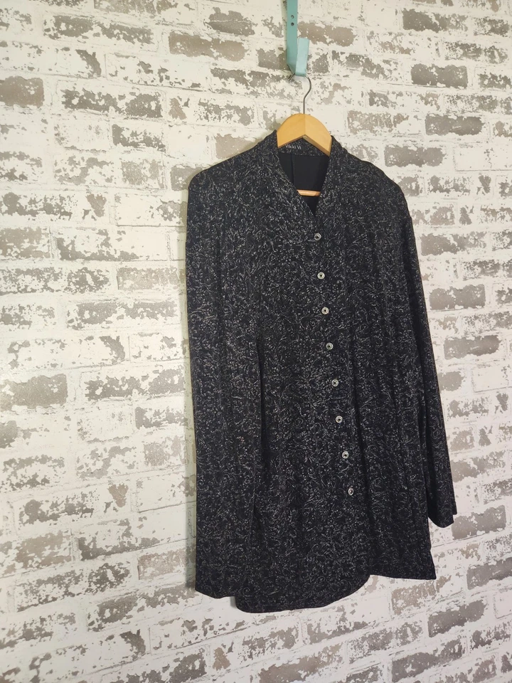 Vikki Vi Cardigan Jacket Size 2X Black Abstract Slinky Knit Textured Layering - Image 2 of 4