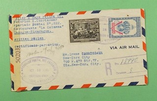 DR WHO 1944 NICARAGUA REGISTERED AIRMAIL MANAGUA TO USA WWII CENSORED R71439