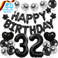 Luftballons 32. Geburtstag Dekoration Set, Schwarz Geburtstagsdeko 32 Jahre MäNn