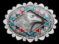 MA17116 VINTAGE 1996 BALD EAGLE'S HEAD SOUTHWESTERN DESIGN PEWTER BUCKLE