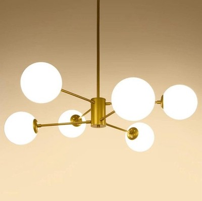 Moderner Gold Sputnik Kronleuchter 6 Leuchten Kugel Glas Mid Century Hängelampe