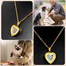 Heart Print Pet Ashes Memorial Necklace for Dog Cat Ashes Gold