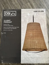 2-Light Pendant Espresso Finish With Natural Rattan Shade