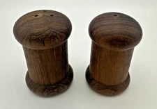 Teak Wood Salt and Pepper Shakers MCM Danish 2" Vintage Mid Century Modern