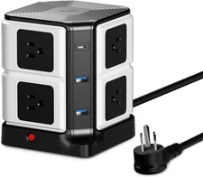 Power Strip Tower with PD20W USB C, BESTEK 8-Outlet and Black White 