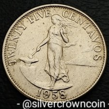 Philippines 🇵🇭 25 Centavos 1958. KM#189.1. 25 Cents coin. Hammer & Anvil.