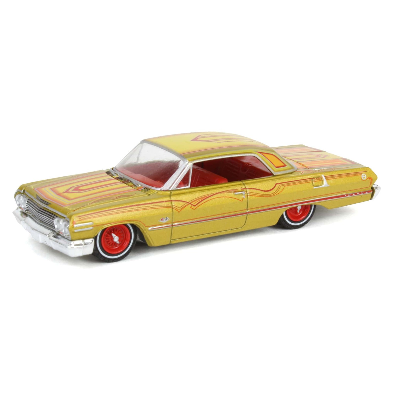 1/64 Chevrolet Impala SS 1963 года выпуска, золотисто-металлический и красный, Калифорнийские лоурайдеры 63050-C