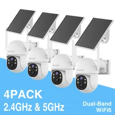 Dual Band WiFi6 Wireless Security Camera Solar Battery Powered PTZ Outdoor 4PACK