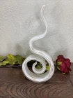 Vintage 9.5” Murano Avventurina Ribbon Glass Sculpture White/Gold