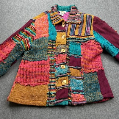 Sandy Starkman Yarn Patchwork Jacket Womens Small Art to Wear Knit