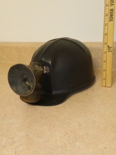 Vintage Antique Miners Helmet Hard Hat w Brass Auto Lite Carbide Lamp Light USA