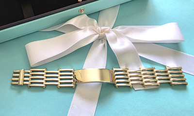 Tiffany & Co. Breites Silber und 18 Karat Gold Gate Link ID 6,5'' Armband, UK Punzen