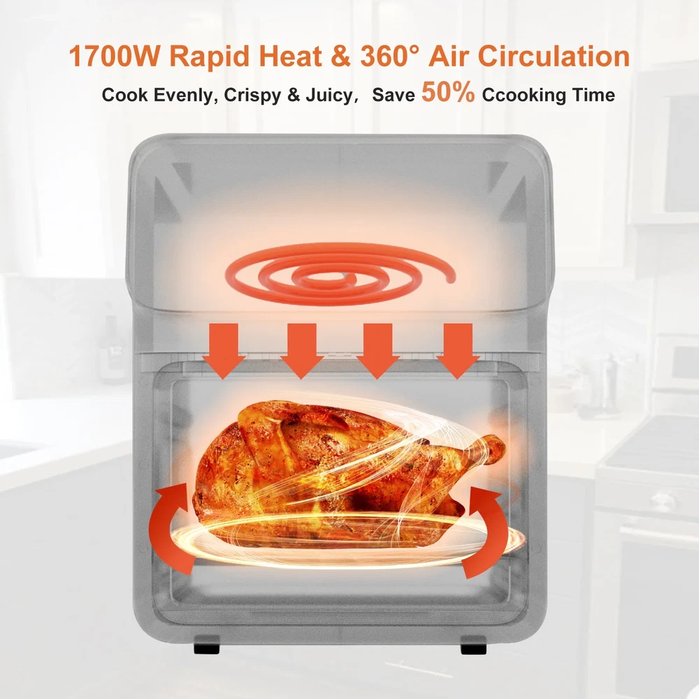 12QT 10-in-1 Air Fryer Convection Oven with Visible Window and Timer 12QT 10-in-1 Air Fryer Convection Oven with Visible Window and Timer