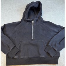 Black Half Zip Cropped Hoodie Oversized Raglan Sweatshirt Ezef092 Mens Large