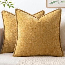 Throw Pillow Covers 18x18 Set of 2 Gold Mustard Yellow Chenille Farmhouse