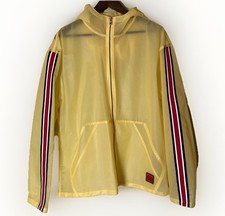 VTG RARE Calvin Klein Rain Jacket Mens Large Hood Yellow Transparent Plastic PVC