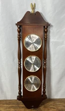 Air Guide Weather Station On Simulated Wood Grain Wall Deco Barometer Set Vtg