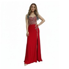 In Stock Size 6-14 Brand New Black Beaded Long Slit Prom Dress Bridesmaid Dress