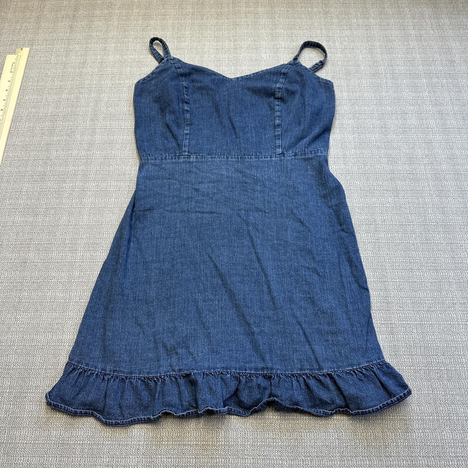 Denim Sundress Medium Jean Blue Mini Dress Ruffle Hem Prairie Y2K Revival-image