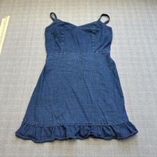 Denim Sundress Medium Jean Blue Mini Dress Ruffle Hem Prairie Y2K Revival