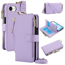 For iPhone 16E/16 Pro Max/15/14 PU Leather Cards Holder Wallet Purse Case Strap