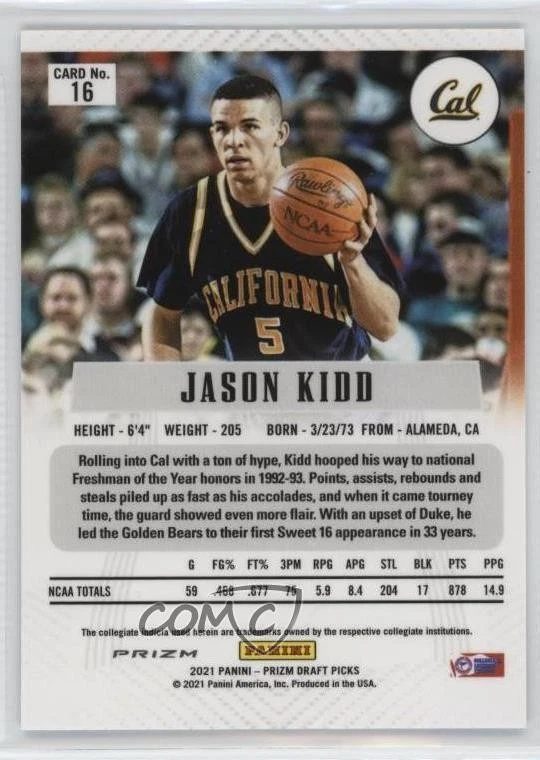 2021-22 Panini Prizm Draft Picks Flashback White Sparkle Jason Kidd #16 HOF - Image 2 of 2