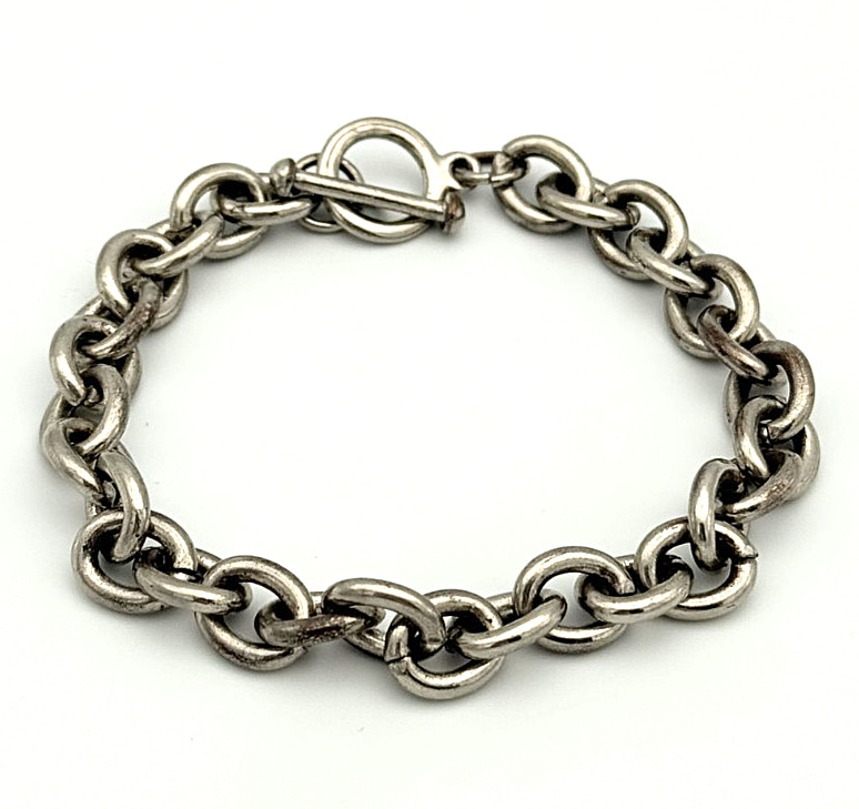 925 Sterling Silver Round Link Toggle Bracelet - image 1