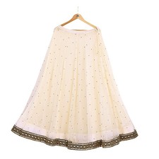 Indian Ivory Net Hand Embroidered Mukesh/ Chikankari Designer Lehenga/Skirt