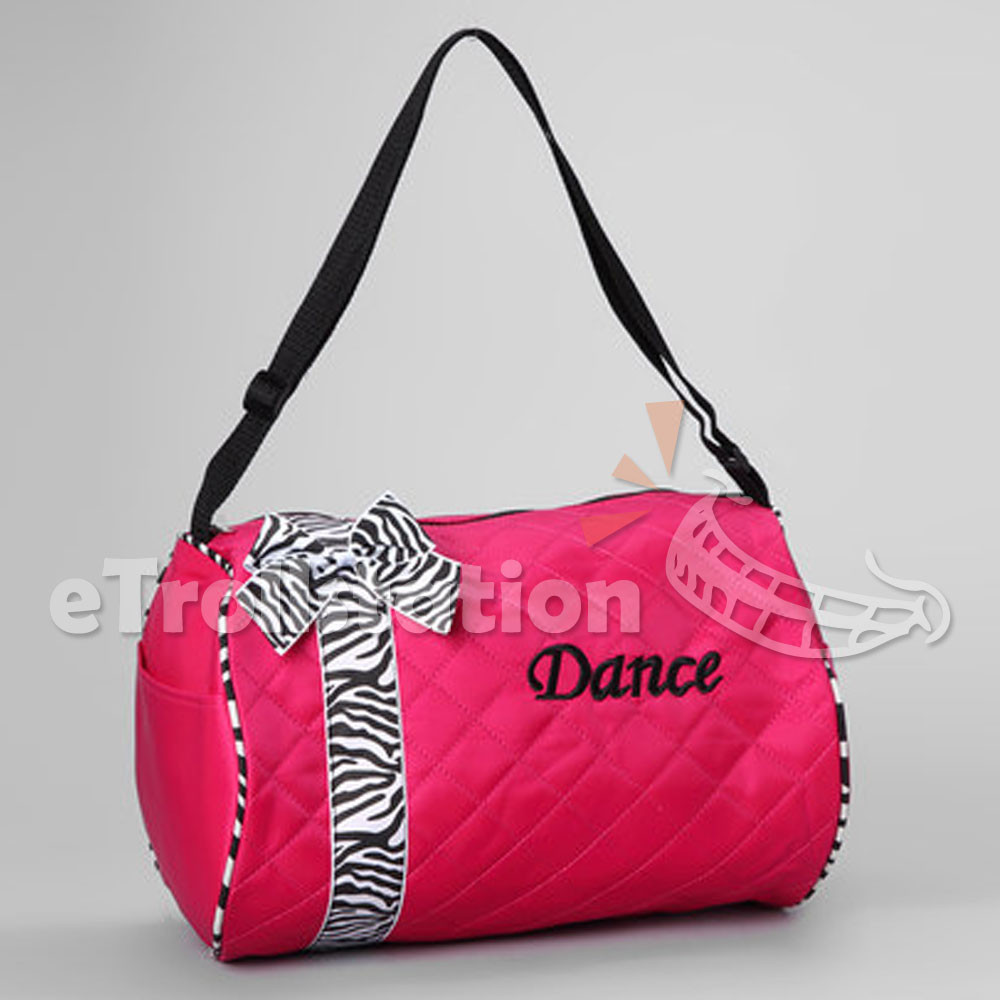 Girls Kids Dance Duffle Bags Quilted Zebra Pattern Ribbon Blue