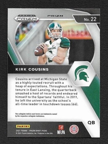 Kirk Cousins Signed Autograph 2021 Panini Prizm Draft Picks Green Prizm Card #22 - Picture 2 of 2