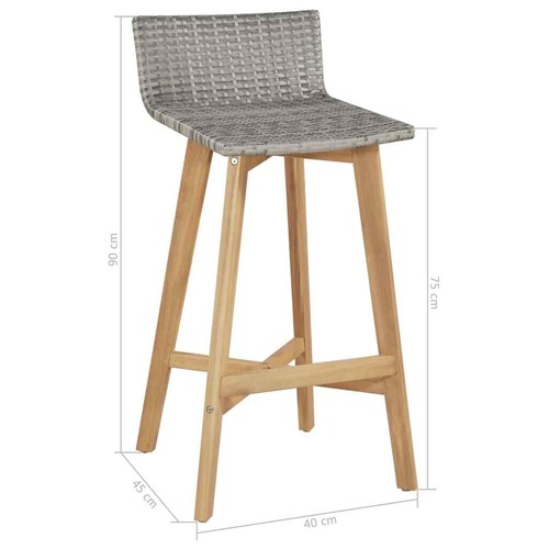 2pcs 40x45x90cm Counter Wood Bar Stool Chairs Poly Rattan Kitchen Back Barstools - Picture 5 of 5