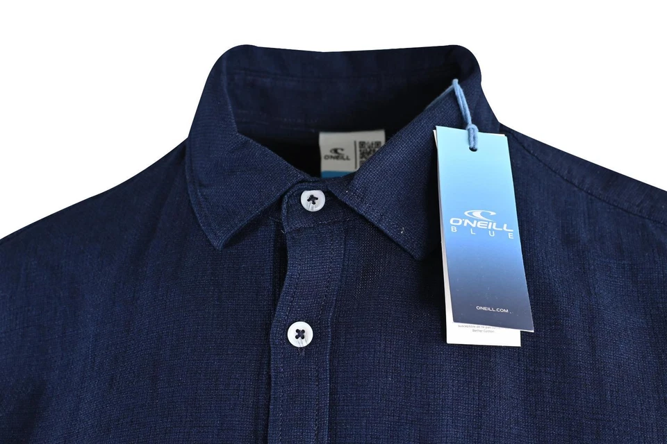 Camisa tejida O'Neill para hombre lisa azul oscuro bolsillo cambray manga corta (S08) Foto 4 de 4