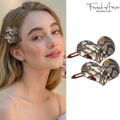Fermagli per capelli French Amie Cupid Hearts piccoli in celluloide senza metallo a scatto - 2 pezzi - Foto 9 di 29