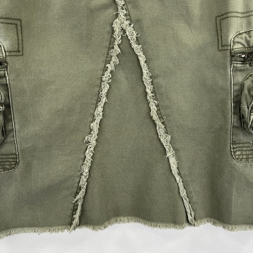 Vtg Nori Skirt Women's 11 Green Midi Cargo Military Grunge Fringe Lagenlook Y2K - Picture 24 of 24