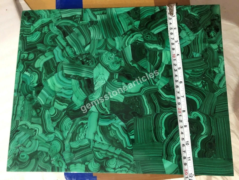 Semi Precious Marble Malachite Coffee Table Top Handmade Decor Christmas Gifts - Image 4 of 4