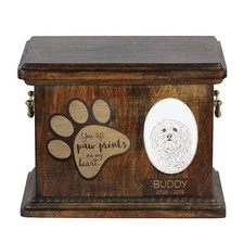 Havanese - Urn for dog&rsquo;s ashes with ceramic plate and description USA