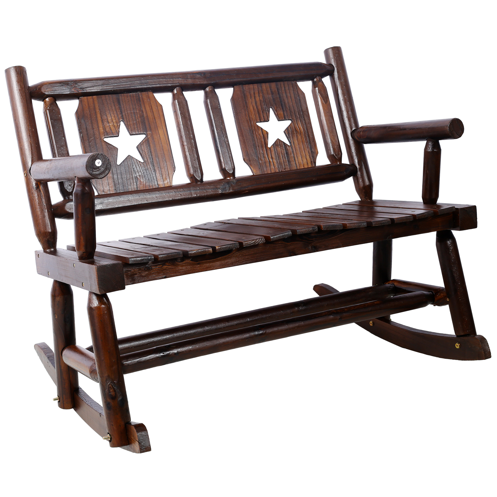 2-Person Brown Wooden Porch Rocking Bench for Garden or Patio
