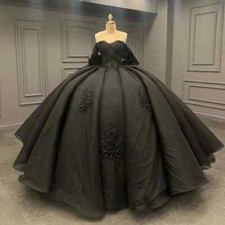 Glitter Black Quinceanrea Dresses Off Shoulder Applique Lace Tull Sweet 16 Gowns
