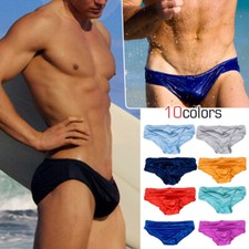 Mens Beach Swimwear Thin Low Waist Swimsuit Underwear Pool Quick Dry See Through