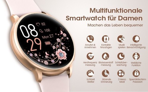 Damen Smartwatch Fitness Tracker mit Telefonfunktion, Blutdruckmessung Puls - Bild 4 von 24