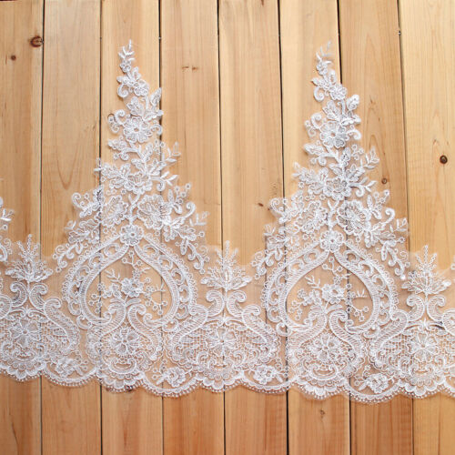 90cm Lace Sequin Edge Trim Wedding Dress Embroidered Flower Applique DIY Fabric - Picture 3 of 32
